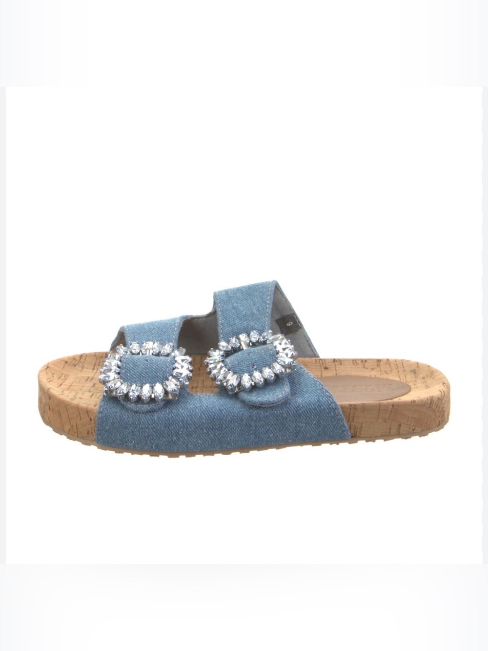 Mystique Cork and Denim Womens Sandals Size 7 with Sparkly Buckles EUC